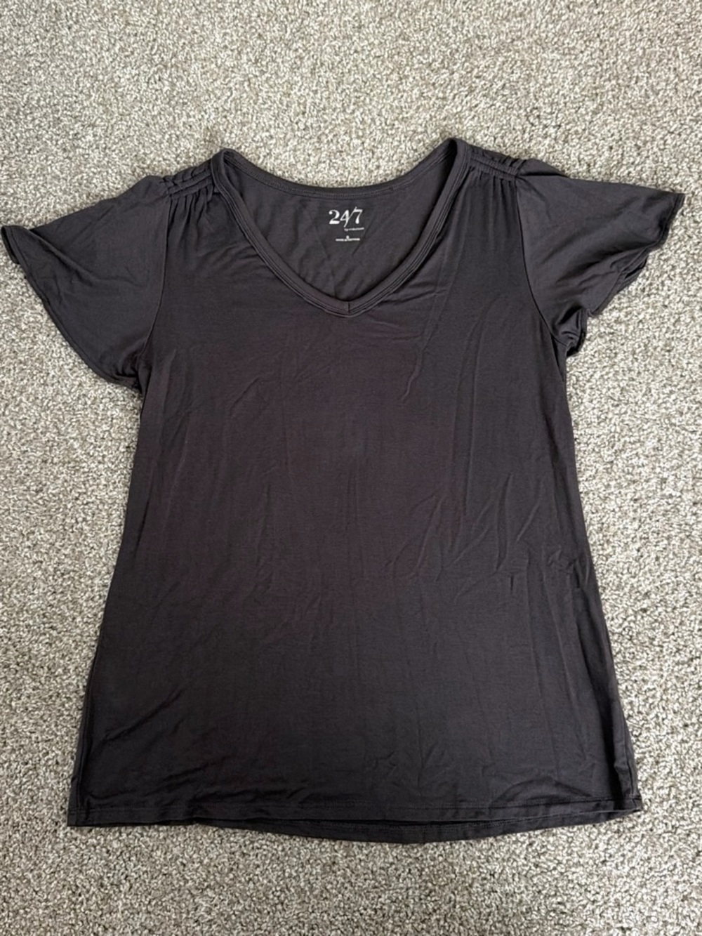 Maurices Grey V-Neck Short Sleeve Tee with Shoulder Gather